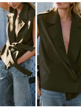 ZARA vest with shoulder pads and belt